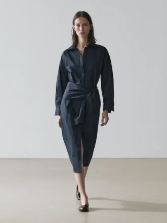 Abito chemisier midi con dettaglio a sciarpa