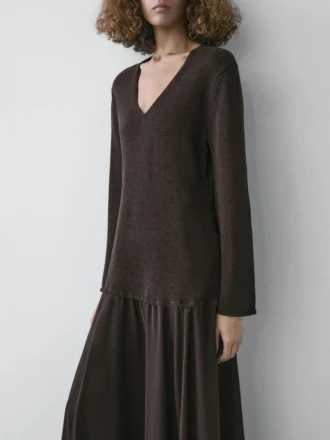 Abito in maglia mista cotone a contrasto