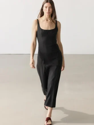 Abito midi in lino con spalline