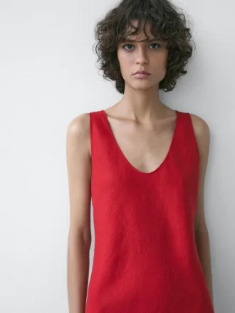 Abito midi in lino con spalline