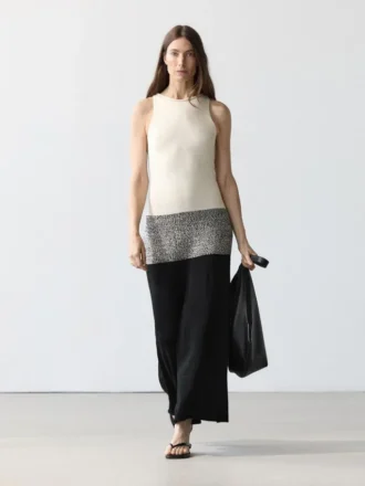 Abito midi in maglia a contrasto 100% cotone