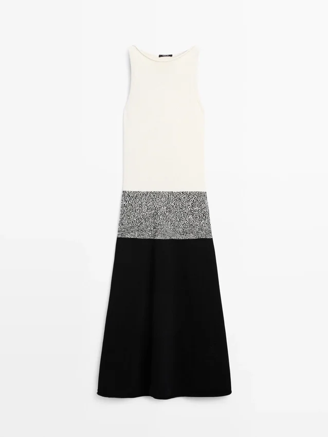 Abito midi in maglia a contrasto 100% cotone Abito midi in maglia a contrasto 100% cotone