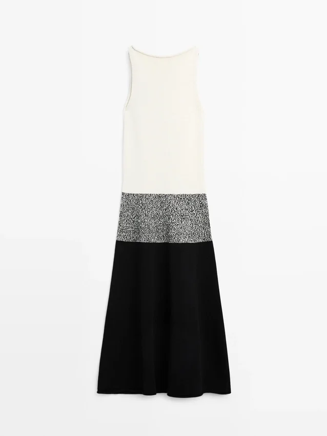 Abito midi in maglia a contrasto 100% cotone Abito midi in maglia a contrasto 100% cotone