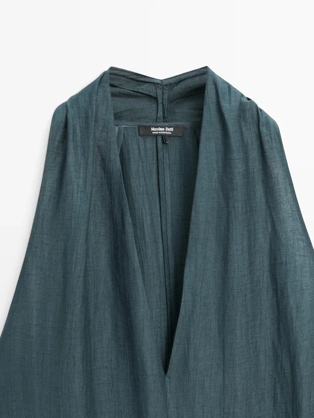 Abito midi in misto lino con scollo a V Abito midi in misto lino con scollo a V