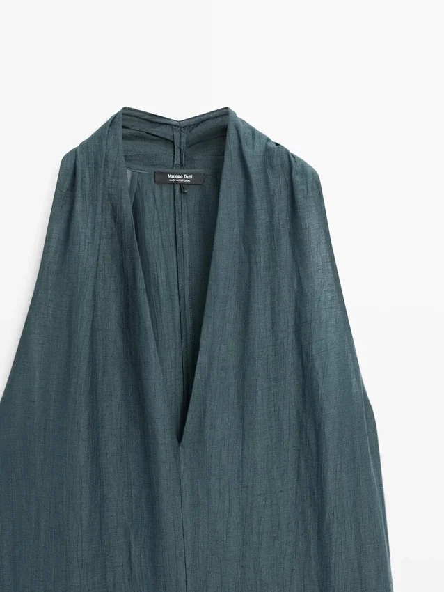 Abito midi in misto lino con scollo a V Abito midi in misto lino con scollo a V