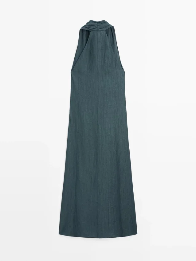 Abito midi in misto lino con scollo a V Abito midi in misto lino con scollo a V