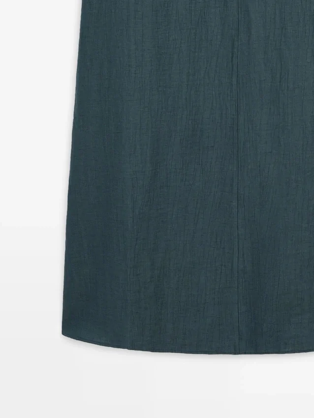 Abito midi in misto lino con scollo a V Abito midi in misto lino con scollo a V