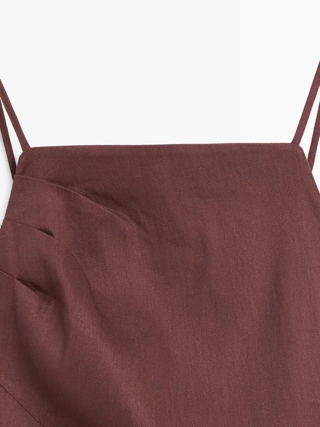 Abito midi in misto lino elasticizzato con spalline Abito midi in misto lino elasticizzato con spalline