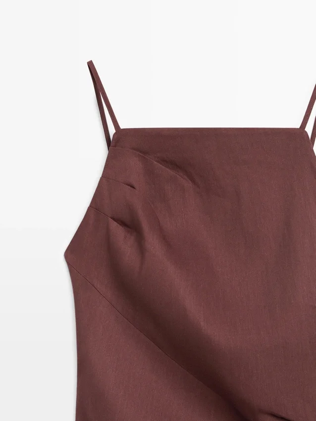 Abito midi in misto lino elasticizzato con spalline Abito midi in misto lino elasticizzato con spalline