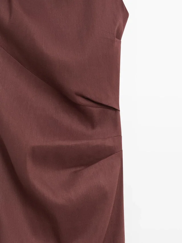 Abito midi in misto lino elasticizzato con spalline Abito midi in misto lino elasticizzato con spalline