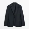 Blazer da completo in lana fresca con micro-trama
