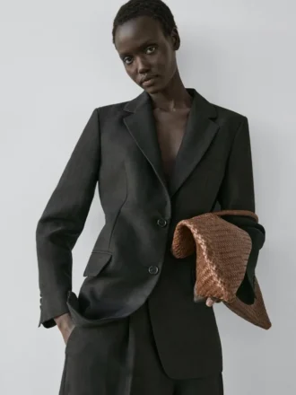 Blazer in lino con tasche