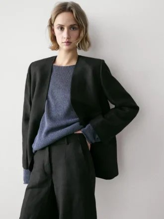 Blazer in lino senza risvolti