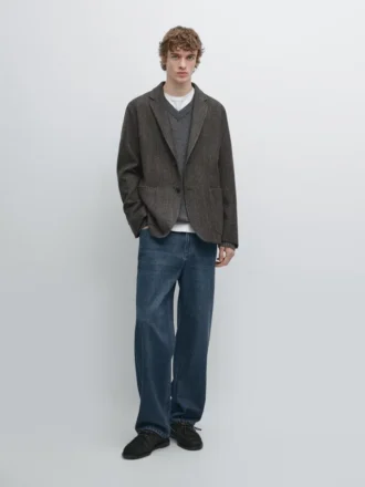 Blazer in misto lana a spina di pesce