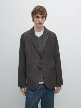 Blazer in misto lana a spina di pesce