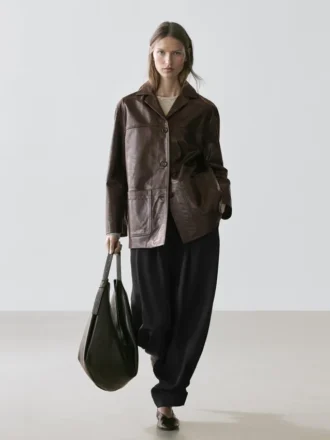 Blazer in pelle nappa con bottoni