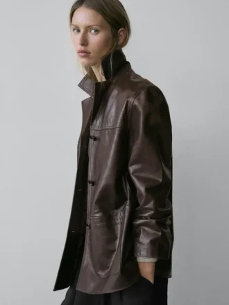 Blazer in pelle nappa con bottoni