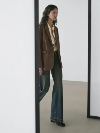 Blazer in pelle scamosciata con collo a revers