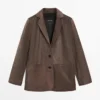 Blazer in pelle scamosciata con collo a revers