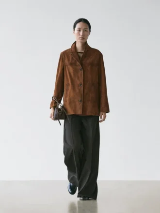 Blazer in pelle scamosciata con tasche