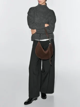 Borsa a mezzaluna in pelle crosta