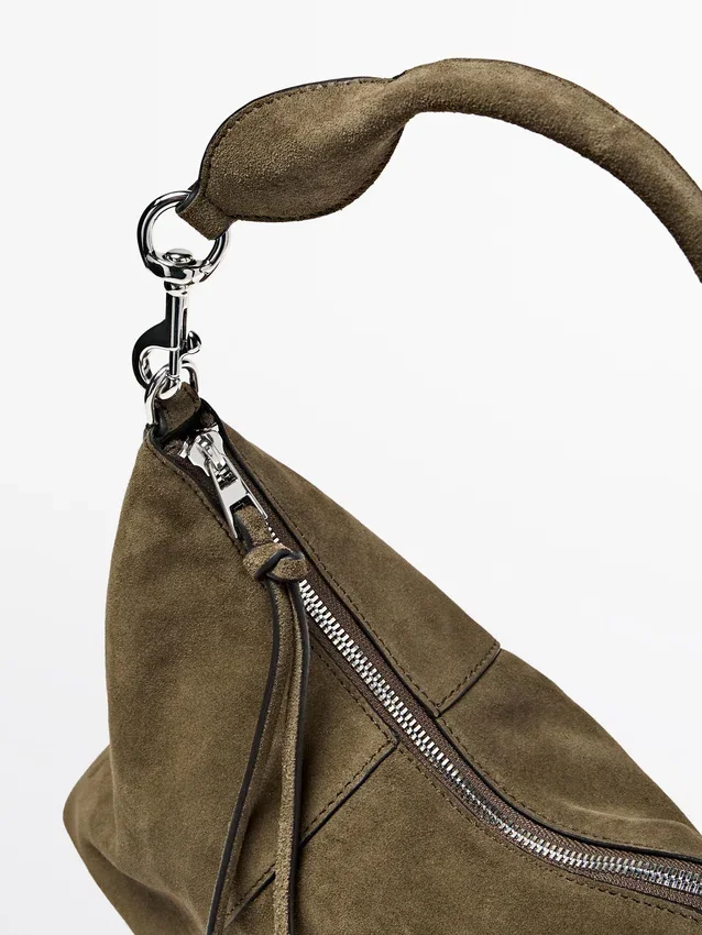 Borsa a secchiello in pelle scamosciata crosta Borsa a secchiello in pelle scamosciata crosta