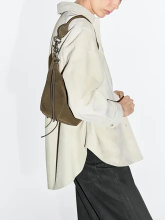 Borsa a secchiello in pelle scamosciata crosta