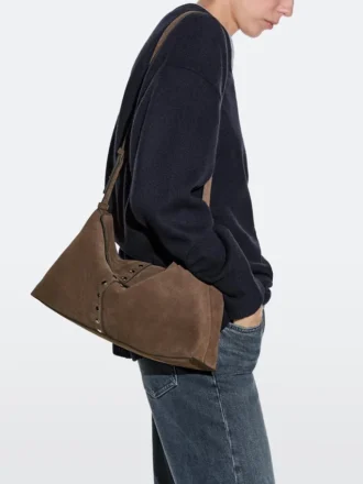 Borsa a secchiello in pelle scamosciata crosta