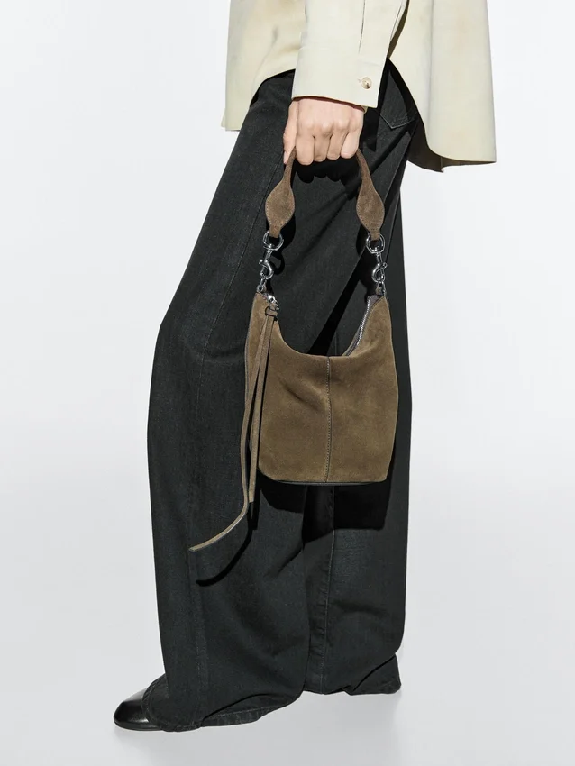 Borsa a secchiello in pelle scamosciata crosta Borsa a secchiello in pelle scamosciata crosta