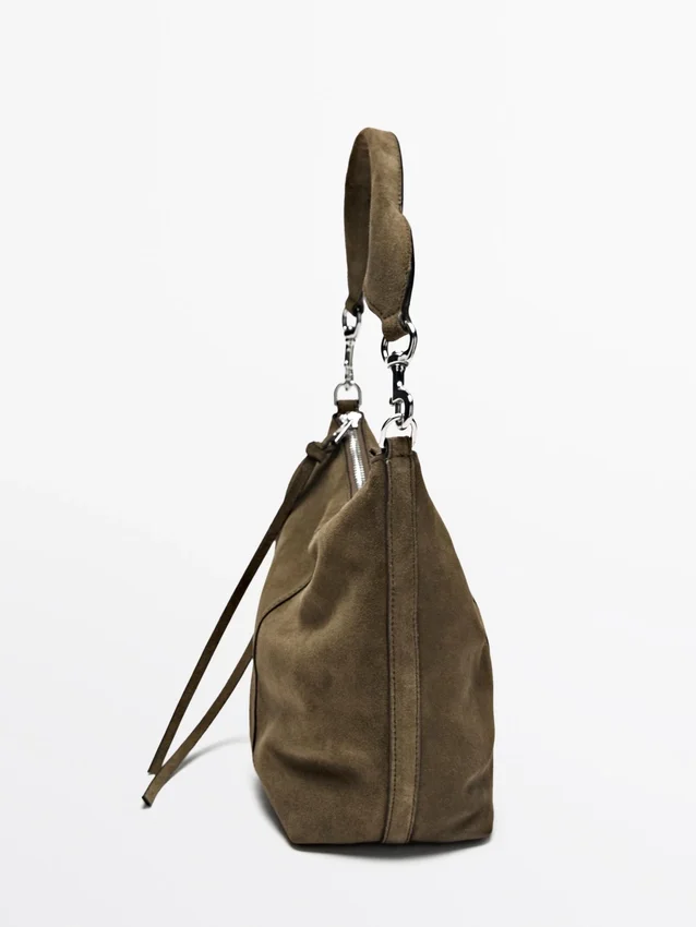 Borsa a secchiello in pelle scamosciata crosta Borsa a secchiello in pelle scamosciata crosta