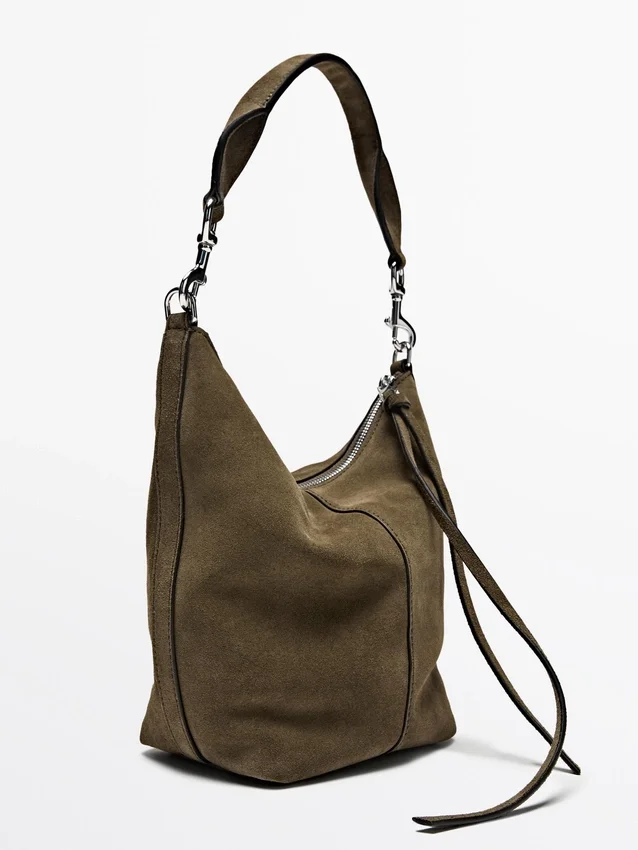 Borsa a secchiello in pelle scamosciata crosta Borsa a secchiello in pelle scamosciata crosta