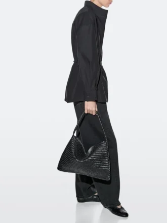 Borsa a tracolla in pelle intrecciata di medie dimensioni