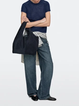 Borsa shopper media in pelle crosta