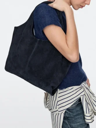 Borsa shopper media in pelle crosta