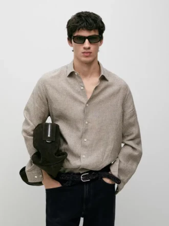 Camicia a quadri in 100% lino