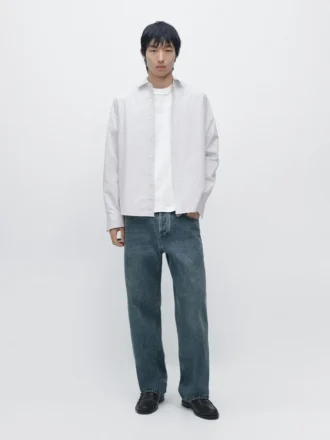 Camicia a righe in misto cotone, vestibilità regolare