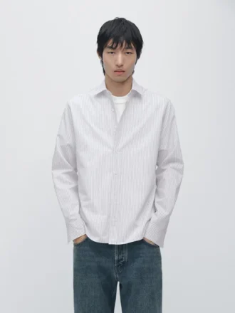 Camicia a righe in misto cotone, vestibilità regolare
