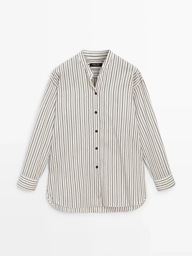 Camicia fluida a righe con collo alto Camicia fluida a righe con collo alto