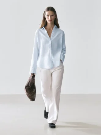 Camicia fluida a righe sottili in 100% lino