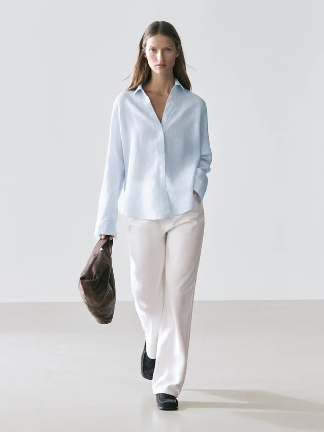 Camicia fluida a righe sottili in 100% lino Camicia fluida a righe sottili in 100% lino