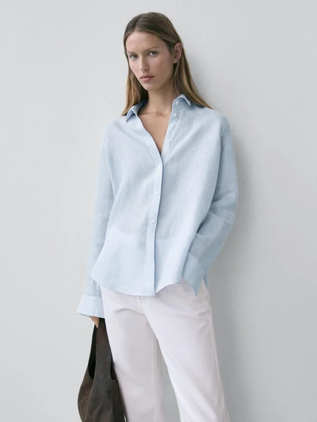 Camicia fluida a righe sottili in 100% lino Camicia fluida a righe sottili in 100% lino