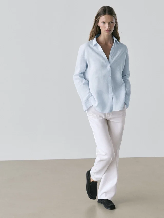 Camicia fluida a righe sottili in 100% lino Camicia fluida a righe sottili in 100% lino