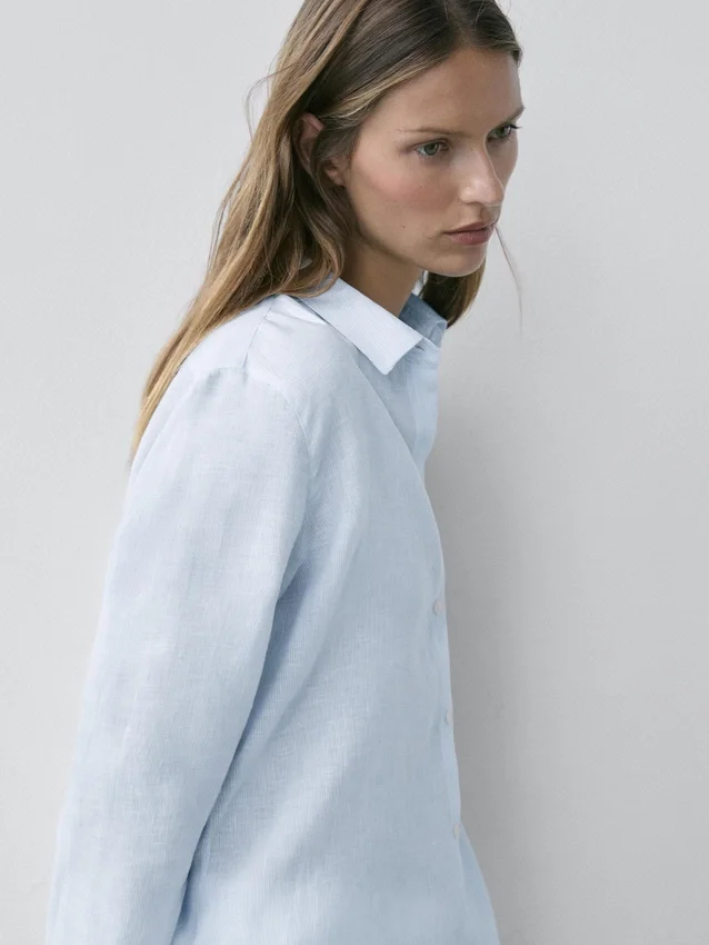 Camicia fluida a righe sottili in 100% lino Camicia fluida a righe sottili in 100% lino