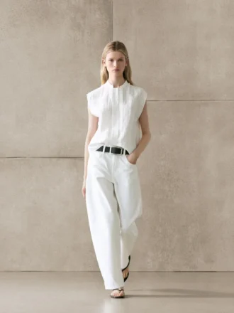 Camicia fluida in 100% lino con dettagli di bottoni