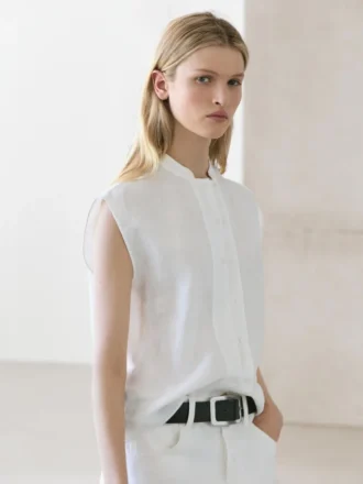 Camicia fluida in 100% lino con dettagli di bottoni