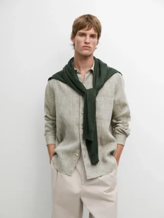 Camicia fluida in lino con tasca