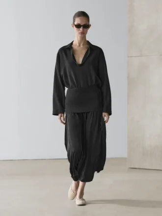 Camicia fluida in misto cotone con scollo a V