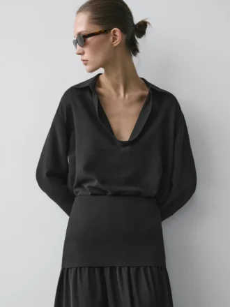 Camicia fluida in misto cotone con scollo a V