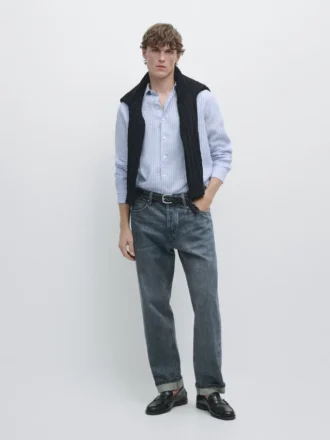 Camicia in lino a righe dalla vestibilità regolare