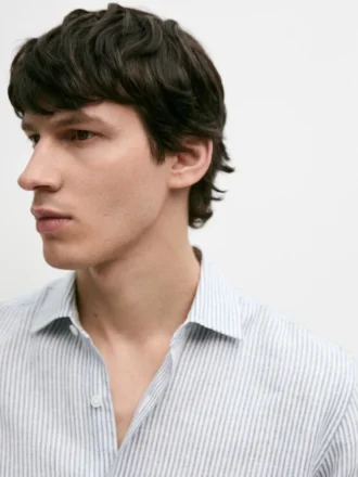Camicia in lino a righe slim fit